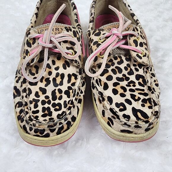 Sperry Bluefish Brown Leopard Print Pony Hair Boat Shoes Size 7.5 - Picture 4 of 9